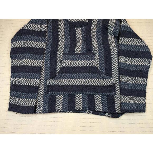 Baja Joe Striped Baja Hoodie Drug Rug Pullover Surf Skater Mens Large Blue - Picture 4 of 8